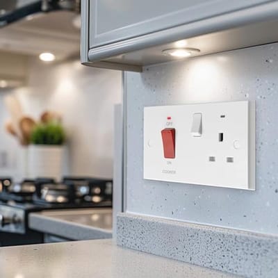 Dubbele Polige Fornuis Met Enkel Stopcontact en Voedingsindicator - 45 Amp - Wit