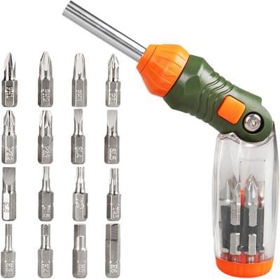 Schroevendraaierset met ratel - Precisiegereedschap set - Klus en reparatie - Magnetische punten en verlenging - 21.5 cm - Uniek
