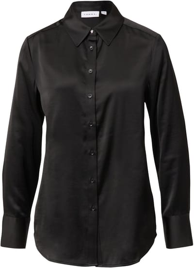 Dames satijnen blouse met lange mouwen en kraag met plooien COMMA