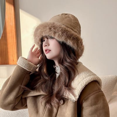 Nouveau Style Coréen pour Femmes Automne et Hiver Chapeau de Pêcheur Chaud Épaissi Protection des Oreilles et Chapeau Protégeant le Visage one size brown