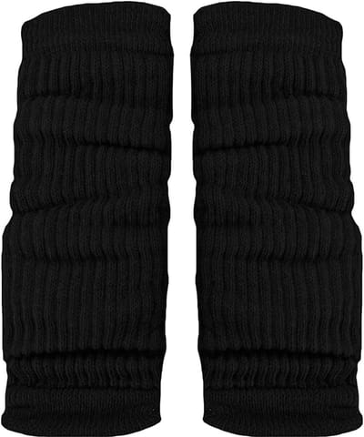 Famanu - Zwarte vintage gebreide beenwarmers 42 cm, zacht en elastisch