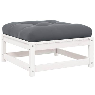 vidaXL - Tuinvoetenbank - met - kussen - massief - grenenhout - wit