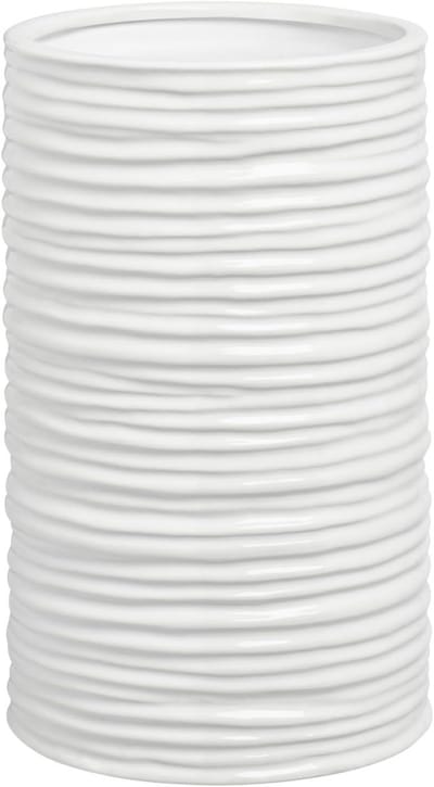 Medium Witte Keramische Cilinder Vaas met Rimpeling Design