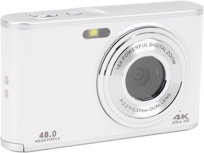 carmdering - Digitalkamera - Fotoapparat - Kompaktkamera - Dual-Kamera Systeem - 4K HD Opnamefunctie - Duurzaam ABS Materiaal - Handzaam Ontwerp - Ideaal Voor Reizen En Vlogs - 1 Stuk - Wit