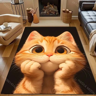 Schattige Denkende Kat Print Cartoon Tapijt voor Slaapkamer Woonkamer Bedzijde Bank Vloermat Modern Huisdecoratie Gebiedskleed Luxe Cadeaus 40x60cm (16x24in) black