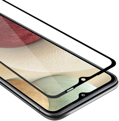 Cadorabo Screenprotector geschikt voor Samsung Galaxy A12 / M12 Volledig scherm pantserfolie Beschermfolie in TRANSPARANT met ZWART - Gehard (Tempered) display beschermglas in 9H hardheid met 3D Touch