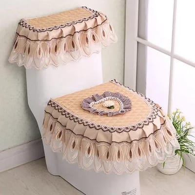 Gedrukte Kantstof Decor Toiletmat Driedelig Grote Rokzoom Toiletbrilhoes met Rits Toilet Stofdicht Closetzittinghoes