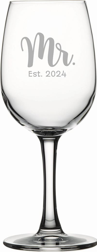 Gegraveerde witte wijnglas 26cl Mr. Est. 2024