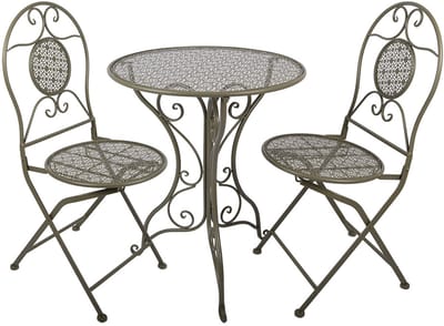 Clayre & Eef Bistroset Bistrotafel Bistrostoel 3-delig Ø 60x70 / 50x40x93 cm Groen Metaal