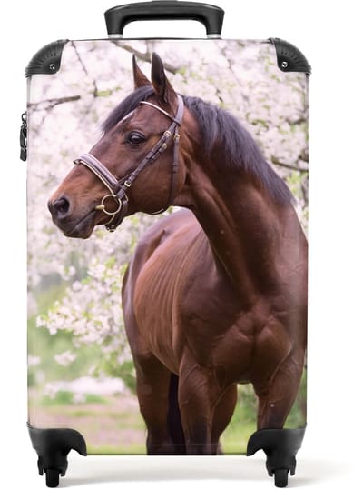 NoBoringSuitcases.com - Koffer - Paard - Sakura - Bloesem - Portret - Kind - Past binnen 55x40x20 cm en 55x35x25 cm - Trolley handbagage - Valiezen met wieltjes volwassenen - Reiskoffer op wielen - Rolkoffer lichtgewicht
