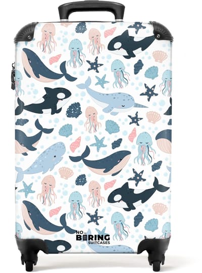 NoBoringSuitcases.com - Koffer - Oceaan dieren kleurrijk - Past binnen 55x40x20 cm en 55x35x25 cm - Trolley handbagage - Valiezen met wieltjes volwassenen - Reiskoffer op wielen - Rolkoffer lichtgewicht
