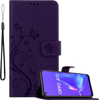 Cadorabo Hoesje geschikt voor Oppo A72 in Paars - Beschermhoes in bloemmotief met magnetische sluiting, standfunctie en kaartsleuven Book Case Cover Etui