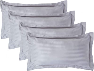 Homescapes Satijn Streep Katoen Kussensloop 50x90 cm met Sierrand – Set van 4 – Zilvergrijs – 100% Egyptisch Katoen Satijn – Draaddichtheid 330