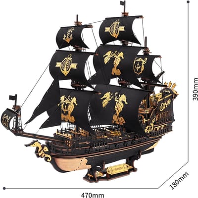D&A Puzzel - Houten Puzzel - Volwassenen - Kinderen - Puzzel 3D - Bouwset - Piratenboot - Zeehuis - Modelbouwset - Zwart