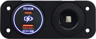ProRide 12-24V USB/USB C Autolader 2 Poorten Inbouw - 100W+36W QC3.0 - Sigarettenaansteker - Blauw