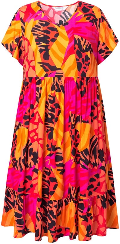 Angel of Style - Dames - Jurk A-lijn opvallende dierenprint-patch - Oranje - Maat 44