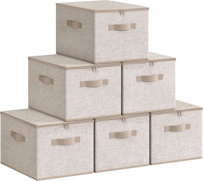 SONGMICS - Opbergbox - Opbergdoos - Met Deksel - 6-delig Set - Opvouwbare Stofbox met Handgrepen