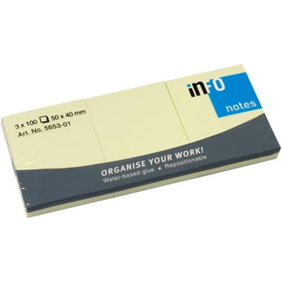 Info sticky notes - 3 x 100 vel - 50x40mm - geel - IN-5653-01