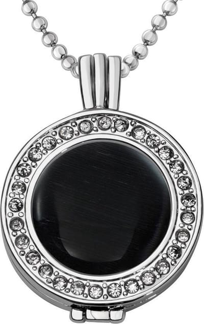 Quiges - Munthouder met Ketting en Munt 25mm Cat's Eye Zwart - Zilverkleurig met Zirkonia - EPRHZ743