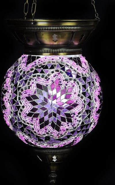 Turkse hanglamp - oosterse hanglamp paars bol 25 cm - 1 stuk - handgemaakt mozaïek glas