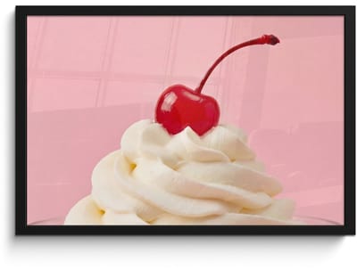 Poster in lijst - Fotolijst 60x40 cm - Posters - Kers - Slagroom - Roze - Posterlijst zwart - Decoratie - Wanddecoratie woonkamer - Muurdecoratie slaapkamer