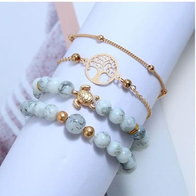 Europese en Amerikaanse Trendy Veelzijdige Eenvoudige Levensboom Schildpad Kralen Accessoires Vierdelige Set Combinatie Armband Armband