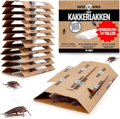 Super Ninja Kakkerlakkenval - 24 Vallen - Zeer Effectieve Ecologische Val om Kakkerlakken te Bestrijden - Gemakkelijk te Gebruiken - Tot 3 Maanden per Val
