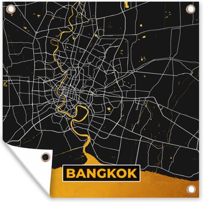 Tuin poster Kaart - Bangkok - Goud - Plattegrond - Stadskaart - 200x200 cm - Tuindoek