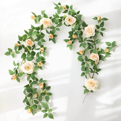 Kunstbloemen - Champagnekleurig rozenwijnstok - 170cm - Kunstmatige Roozen Wijnstok - Ruimtelijke Scheiding Decoratie - Grote Evenement Decoratie - Elegante Wijnstokvorm - Huisdecoratie - huwelijksdecoratie - feestdecoratie- Gemakkelijke Installatie