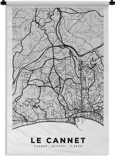 Wandkleed - Wanddoek - Stadskaart - Frankrijk - Kaart - Le Cannet - Plattegrond - 120x180 cm - Wandtapijt