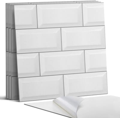 Coloray Wandpanelen Zelfklevend - Tegels in een baksteenpatroon Zelfklevende Wandpanelen - 50 cm x 50 cm - Wit Wandpaneel PVC - 4 stuks - Texturen Wandpanelen Zelfklevend - Wandpaneel Keuken - Wandpanelen Badkamer