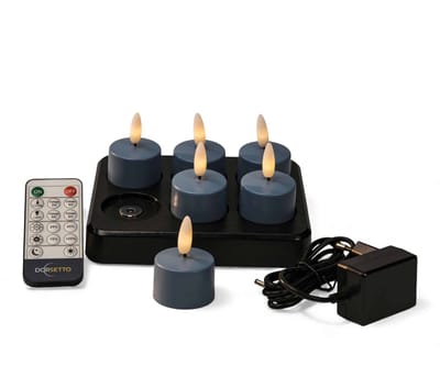 DORSETTO Led waxinelichtjes Stone Bleu, tot 400 uur brandduur, 6 stuks, met afstandsbediening