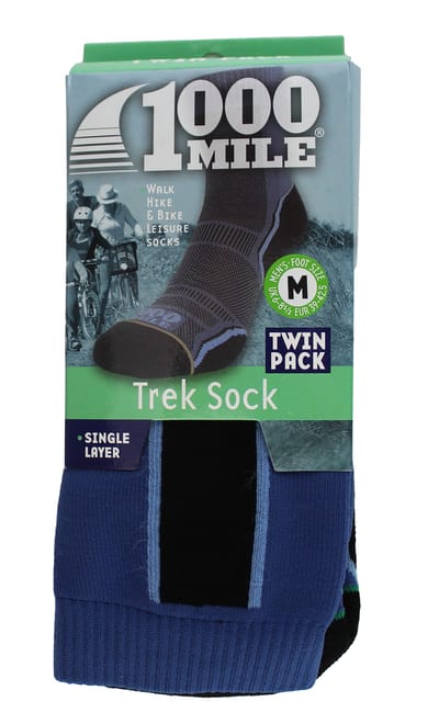 1000 Mile - 2 Pack Heren Trek Enkele Laag Ademend Wandelsokken - Navy / Antraciet