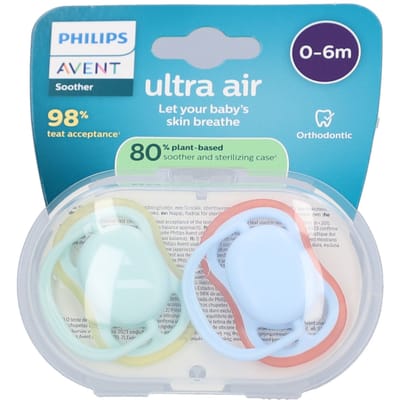 Philips Avent Ultra Air – Ademend en lichtgewicht fopspeen (0-6 mnd) – 2 stuks - SCF087/01