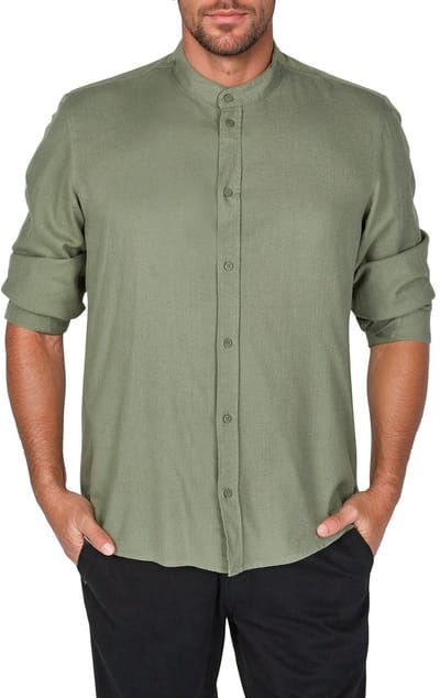 DENIMFY Heren Overhemd DFJesper regular fit Groen S Ronde Hals Volwassenen Linnen overhemd heren - zomerhemd