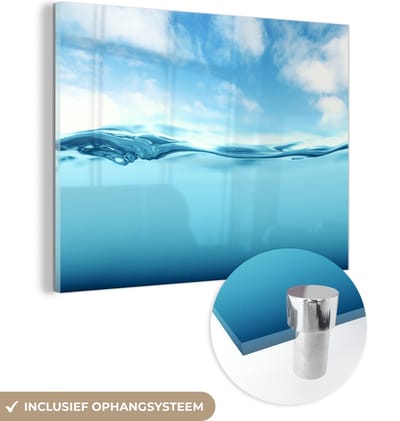 MuchoWow® Glasschilderij 160x120 cm - Schilderij acrylglas - Zee - Wolken - Blauw - Foto op glas - Muurdecoratie woonkamer - Wanddecoratie slaapkamer - Schilderijen