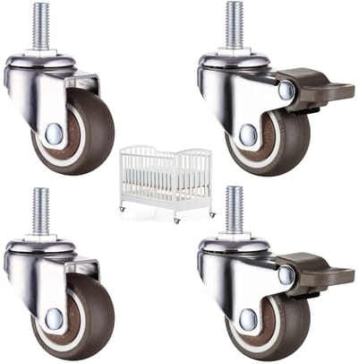 Set van 4 Meubelwielen M8 met Rem - Kleine Antislip Rubberwielen met 360 Graden Rotatie en 40 kg Draagvermogen voor Meubels