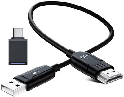 USB-A naar HDMI draadloze Schermspiegel kabel - 70cm - met USB-C Adapter - voor Laptop, PC en Projector - zwart