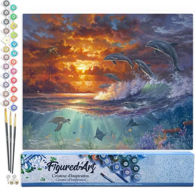 Figured'Art Schilderen op Nummer Volwassenen canvas Oceaan en zonsondergang - Handwerk acrylverf Kit DIY Compleet - 40x50cm zonder frame