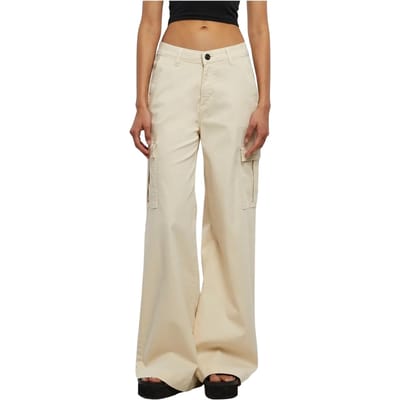 Urban Classics - High Waist Wide Leg Twill Cargobroek - Taille, 28 inch - Ivoorkleurig
