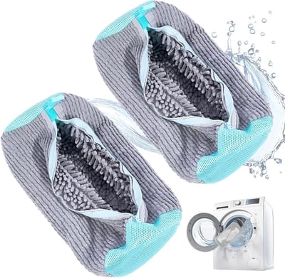 2 x Dikke Waszakken voor Wasmachine, Grijs, Herbruikbaar, Anti-deformatie, 360° Reiniging, Verborgen Rits, Geschikt voor Sportschoenen en Kleding