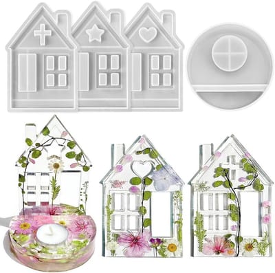 Set van 4 Siliconen Mallen voor Kerstmis - DIY Theelichthouder met Hart, Ster en Kruis voor Gips, Beton en Raysin
