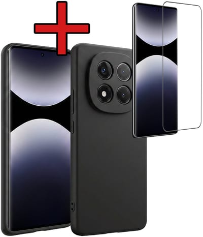 Hoesje - Met Screenprotector - Geschikt voor Xiaomi Redmi Note 14 Pro - Sterk & Shockproof - Telefoon Hoes - Back Cover - Siliconen Case - Telefoonhoes - Zwart