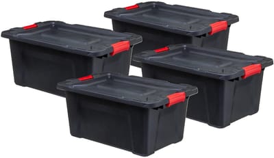5Five opbergbox/opbergkrat - 4x - 100 Liter - zwart - kunststof - L75 x B51 x H38 cm - stapelbaar - heavy duty opbergbak