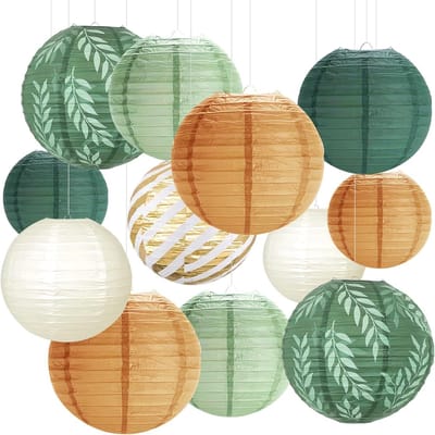 Feestelijke Papieren Lantaarns in Saliegroen - 12 Stuks, Ronde Hangende Decoraties voor Bruiloften, Babyshowers en Verjaardagen