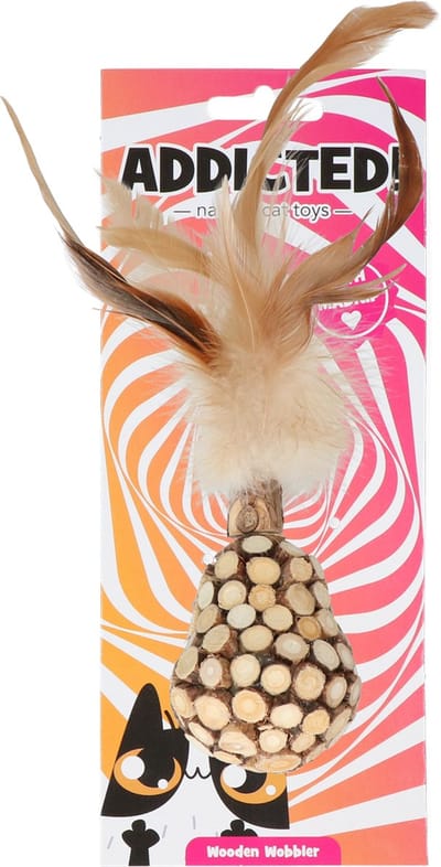 Addicted Wooden Wobbler with Feathers– Kattenspeeltje gemaakt met Madnip – Met Kattenkruid – 20 cm