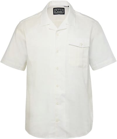 STHUGE - Heren - Linnenlook-overhemd korte mouwen Cubaanse kraag boxy fit - Off-white - Maat L