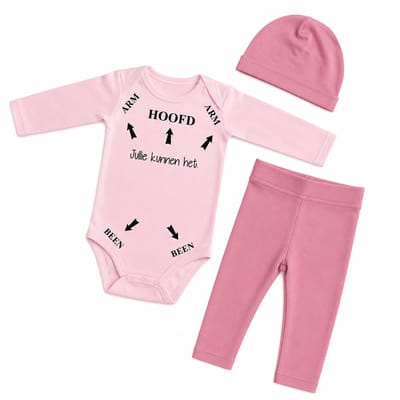 Baby Meisjes cadeau geboorte Setje 3-delig newborn | maat 74-80 | roze mutsje beertje roze broekje streep en roze romper lange mouw met tekst zwart jullie kunnen het | Bodysuit | Huispakje | Kraamkado | Gift Set