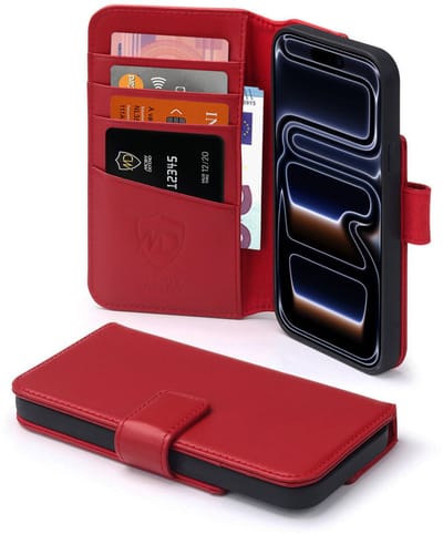 MobyDefend Hoesje - Geschikt voor iPhone 17 Pro - Luxe Leren Wallet Bookcase - Rood