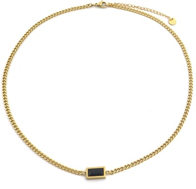 Ketting met Zirkonia - RVS - Lengte 39-44 cm - Goudkleurig en Zwart